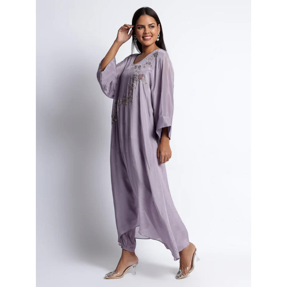QAIYNAT Purple Chiffon Kurta with Pant (Set of 2)