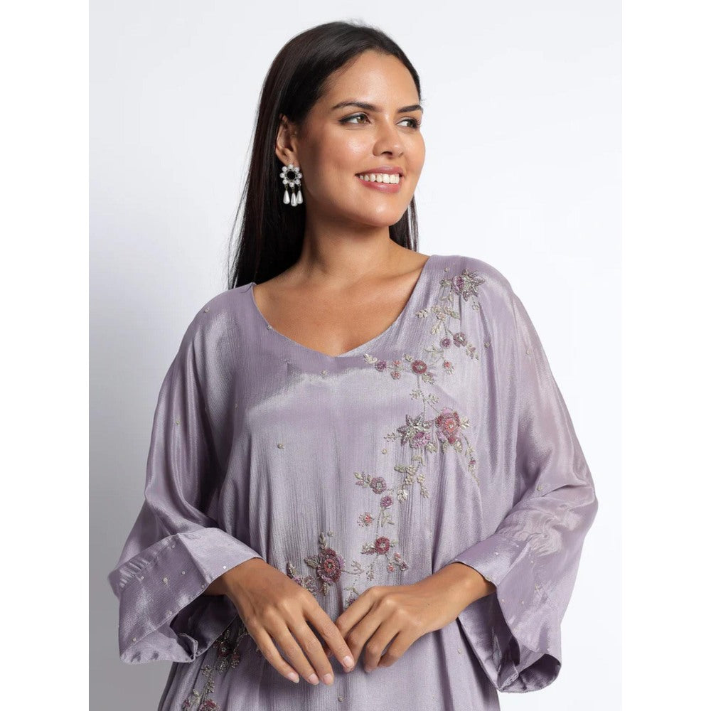 QAIYNAT Purple Chiffon Kurta with Pant (Set of 2)