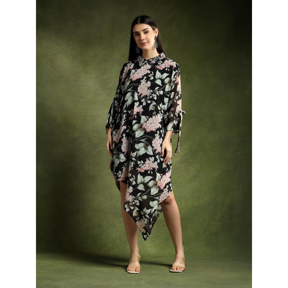 QAIYNAT Multi-Colour Georgette Floral Printed Shirt Dress