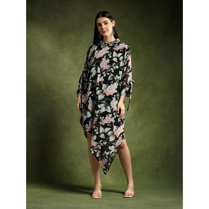 QAIYNAT Multi-Colour Georgette Floral Printed Shirt Dress