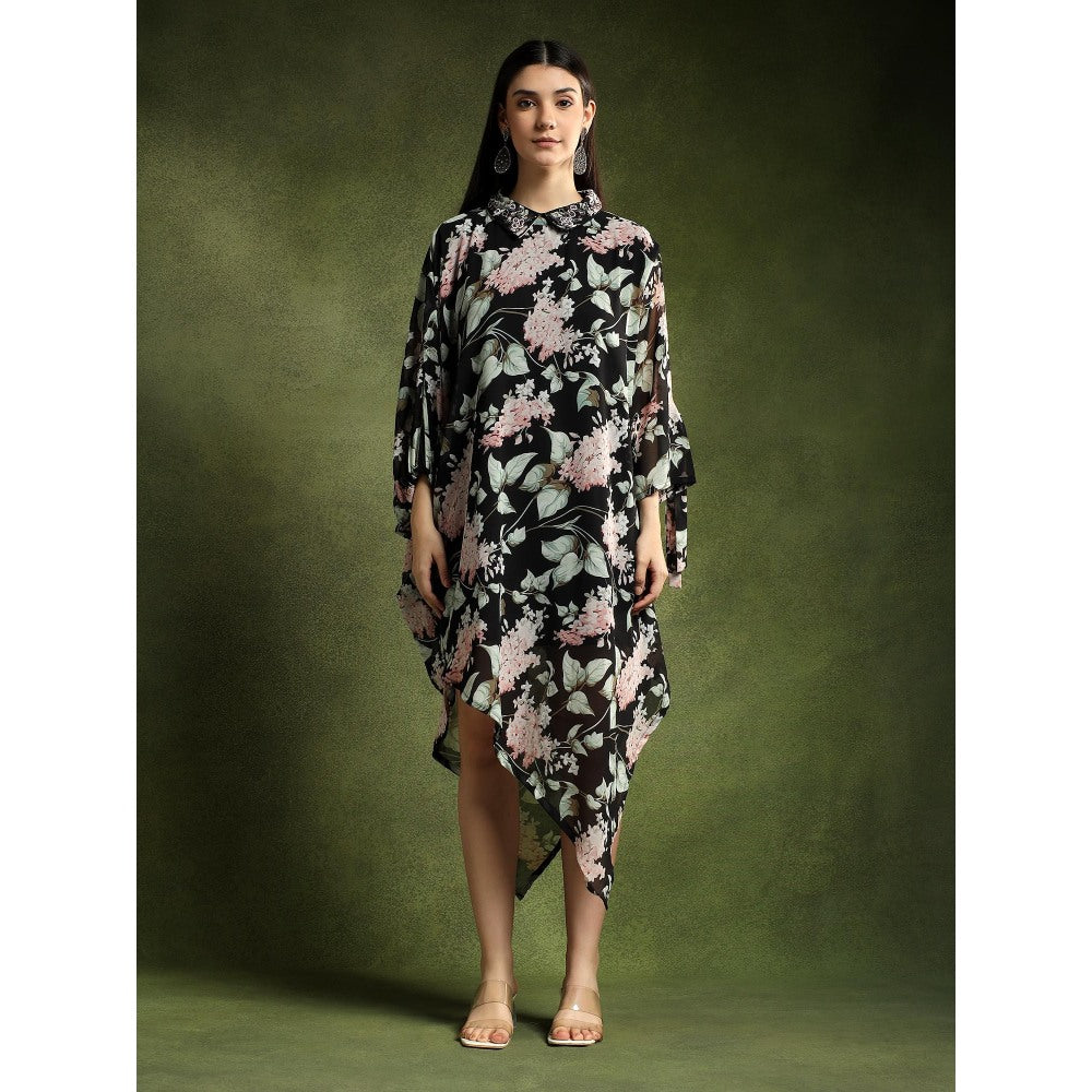 QAIYNAT Multi-Colour Georgette Floral Printed Shirt Dress