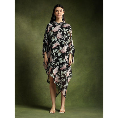 QAIYNAT Multi-Colour Georgette Floral Printed Shirt Dress