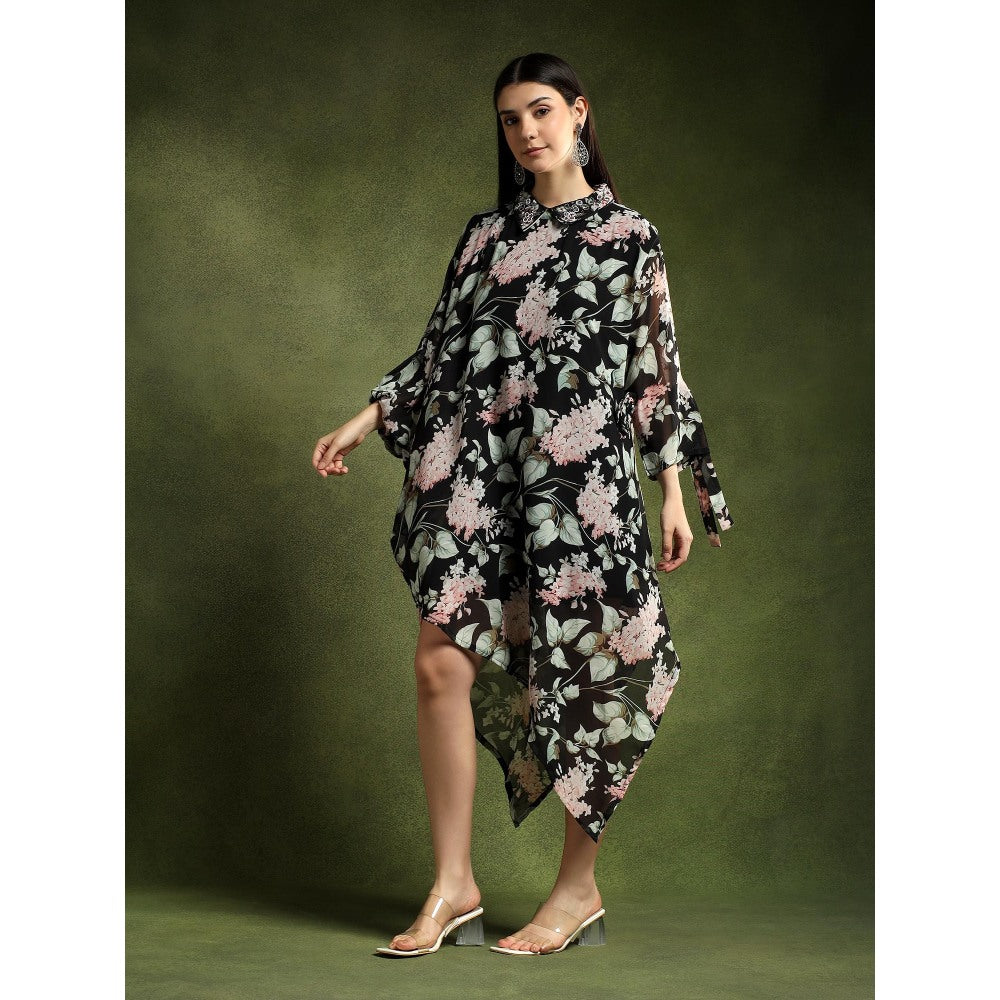 QAIYNAT Multi-Colour Georgette Floral Printed Shirt Dress