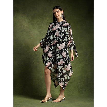 QAIYNAT Multi-Colour Georgette Floral Printed Shirt Dress