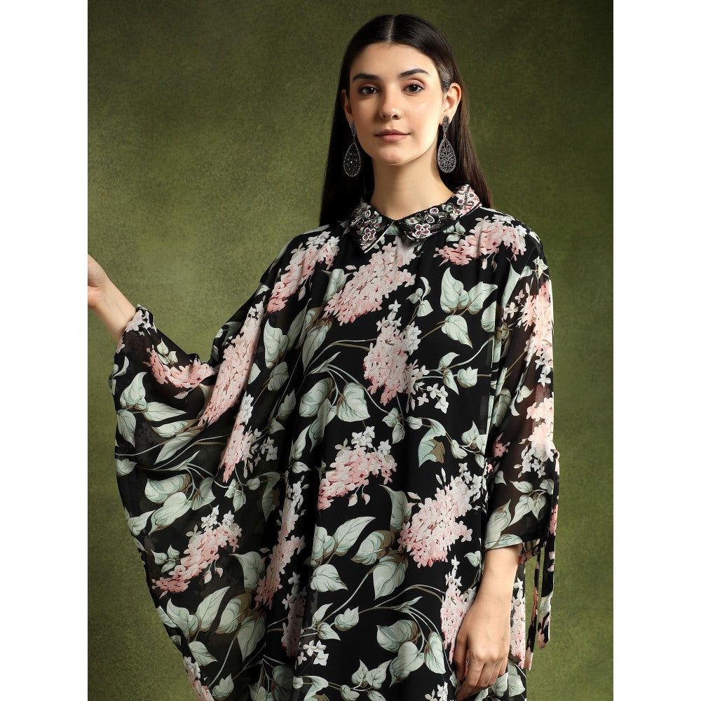 QAIYNAT Multi-Colour Georgette Floral Printed Shirt Dress