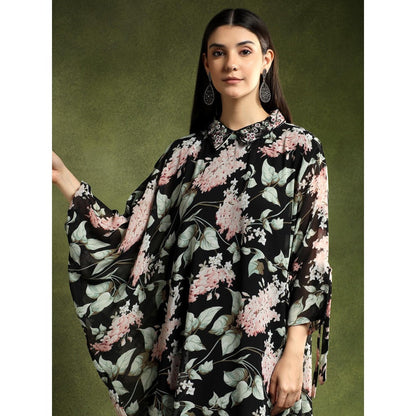 QAIYNAT Multi-Colour Georgette Floral Printed Shirt Dress