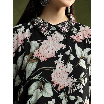 QAIYNAT Multi-Colour Georgette Floral Printed Shirt Dress