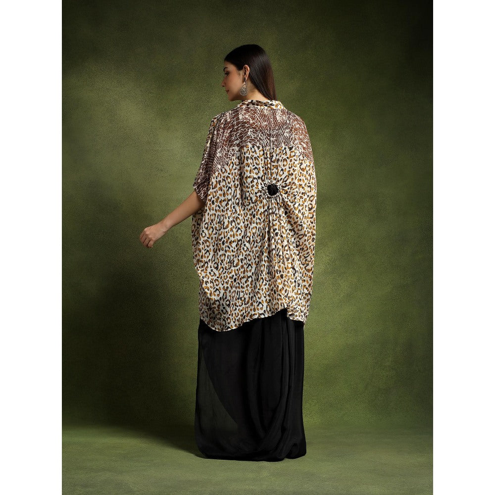 QAIYNAT Multi-Colour Animal Print Silk Kaftan Top