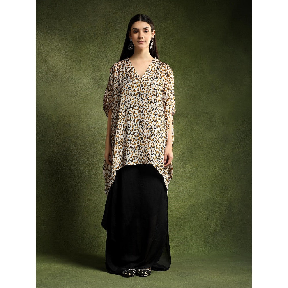 QAIYNAT Multi-Colour Animal Print Silk Kaftan Top