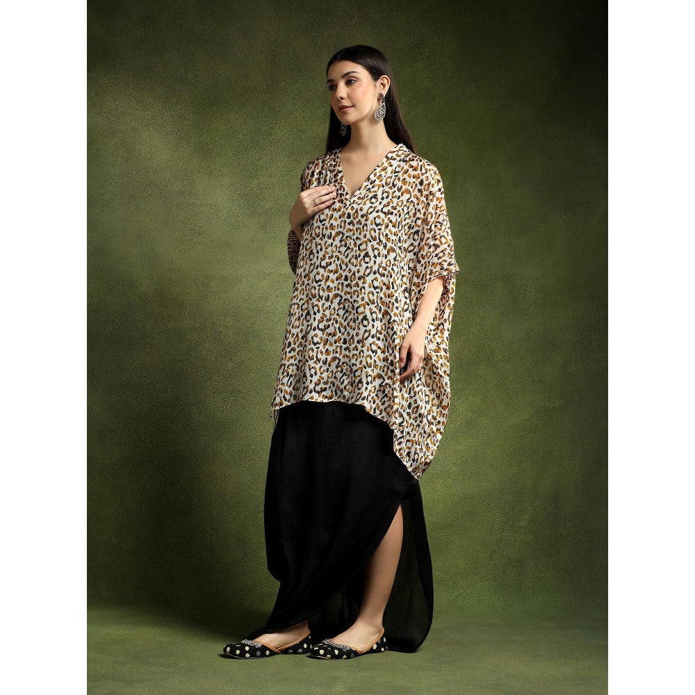 QAIYNAT Multi-Colour Animal Print Silk Kaftan Top