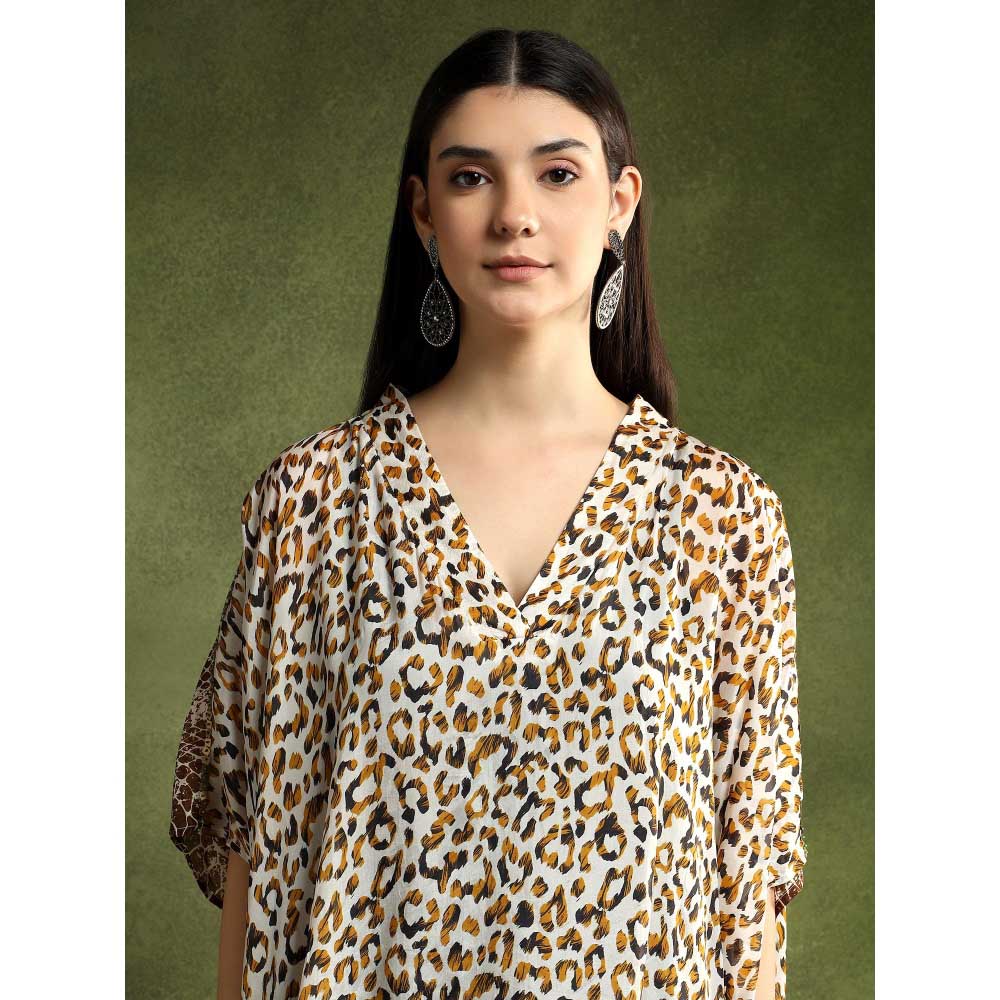 QAIYNAT Multi-Colour Animal Print Silk Kaftan Top