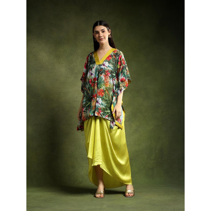 QAIYNAT Multi-Colour Silk Kaftan Top