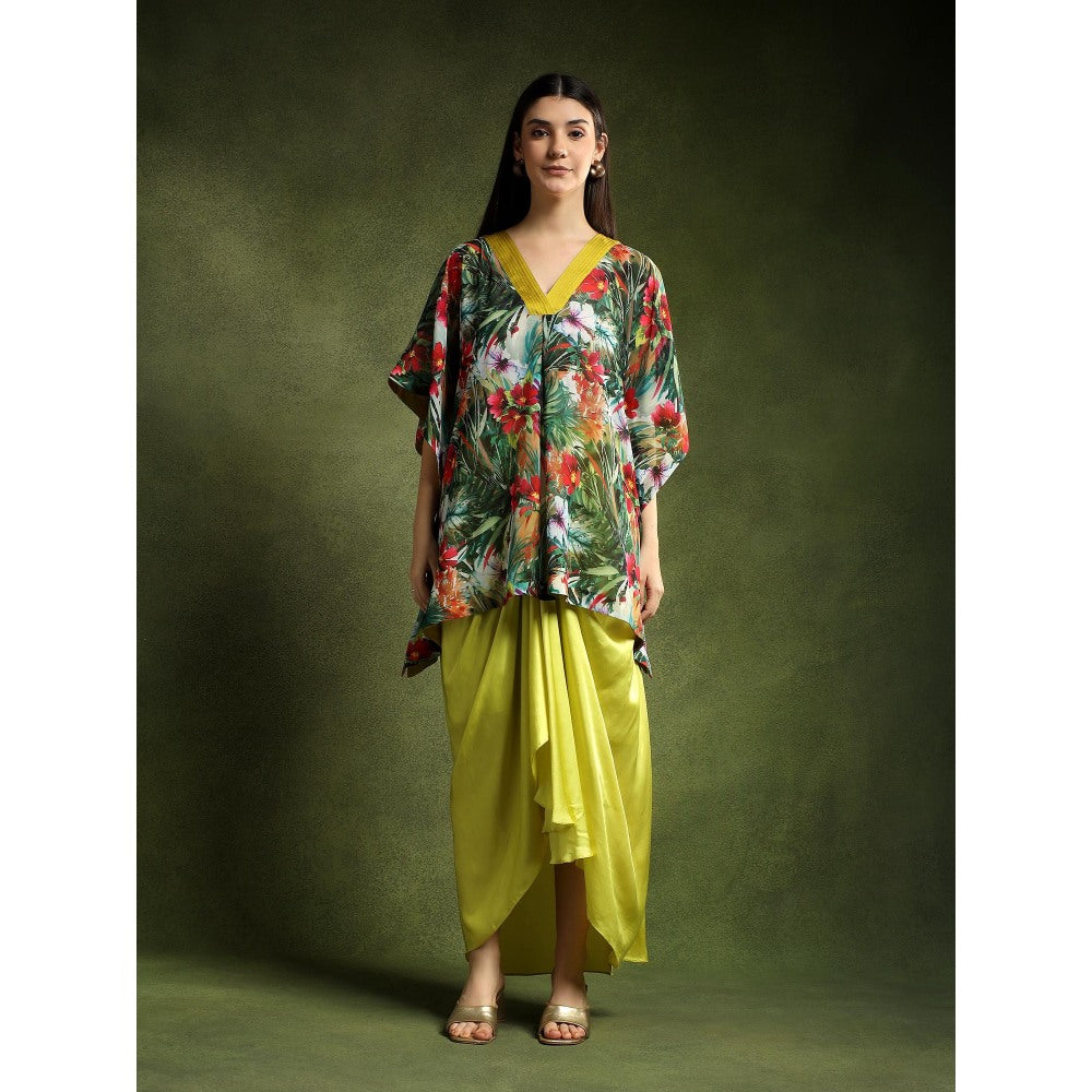 QAIYNAT Multi-Colour Silk Kaftan Top