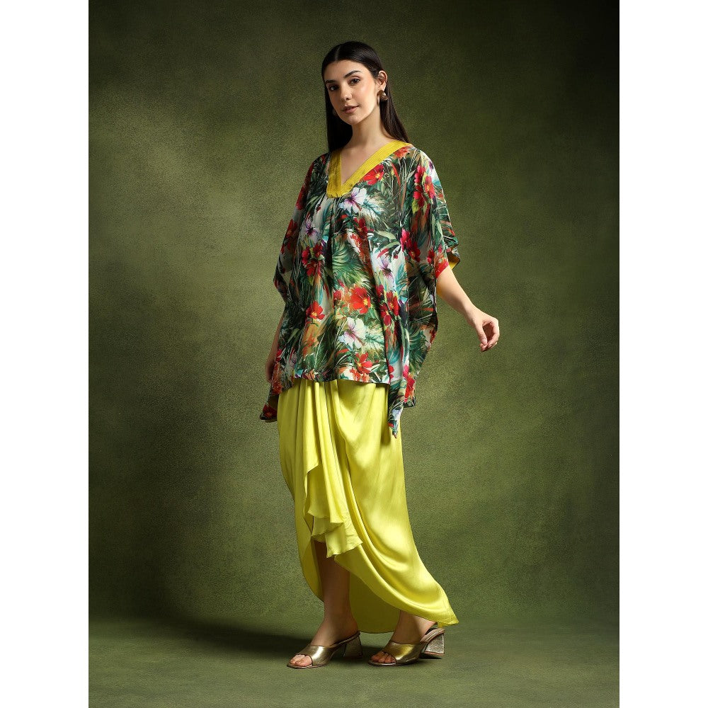 QAIYNAT Multi-Colour Silk Kaftan Top