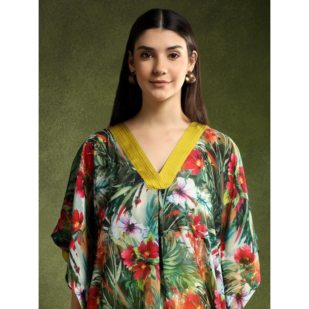 QAIYNAT Multi-Colour Silk Kaftan Top