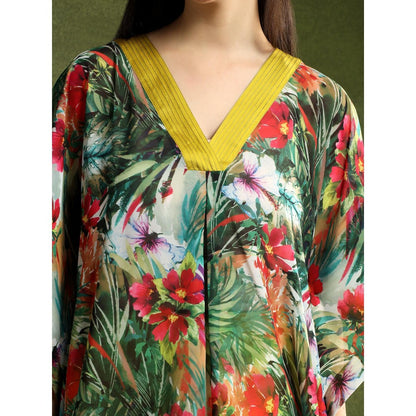 QAIYNAT Multi-Colour Silk Kaftan Top