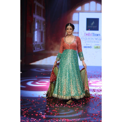 QAIYNAT Ghungroo Multicolour Hand Embroidered Anarkali with Dupatta