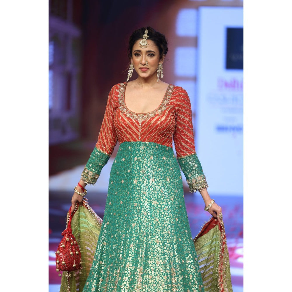 QAIYNAT Ghungroo Multicolour Hand Embroidered Anarkali with Dupatta