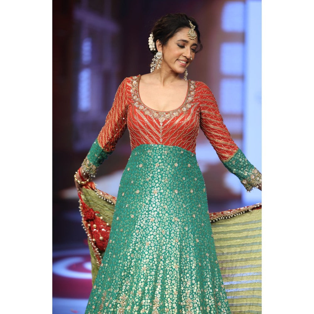QAIYNAT Ghungroo Multicolour Hand Embroidered Anarkali with Dupatta