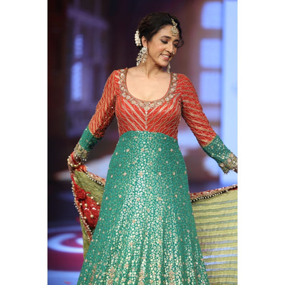 QAIYNAT Ghungroo Multicolour Hand Embroidered Anarkali with Dupatta