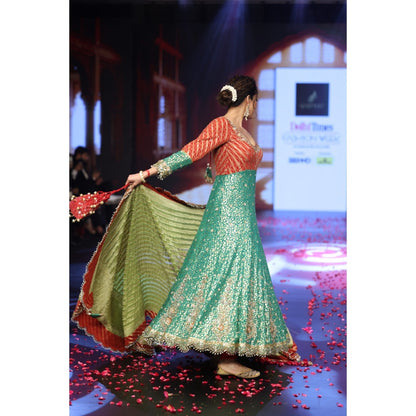 QAIYNAT Ghungroo Multicolour Hand Embroidered Anarkali with Dupatta