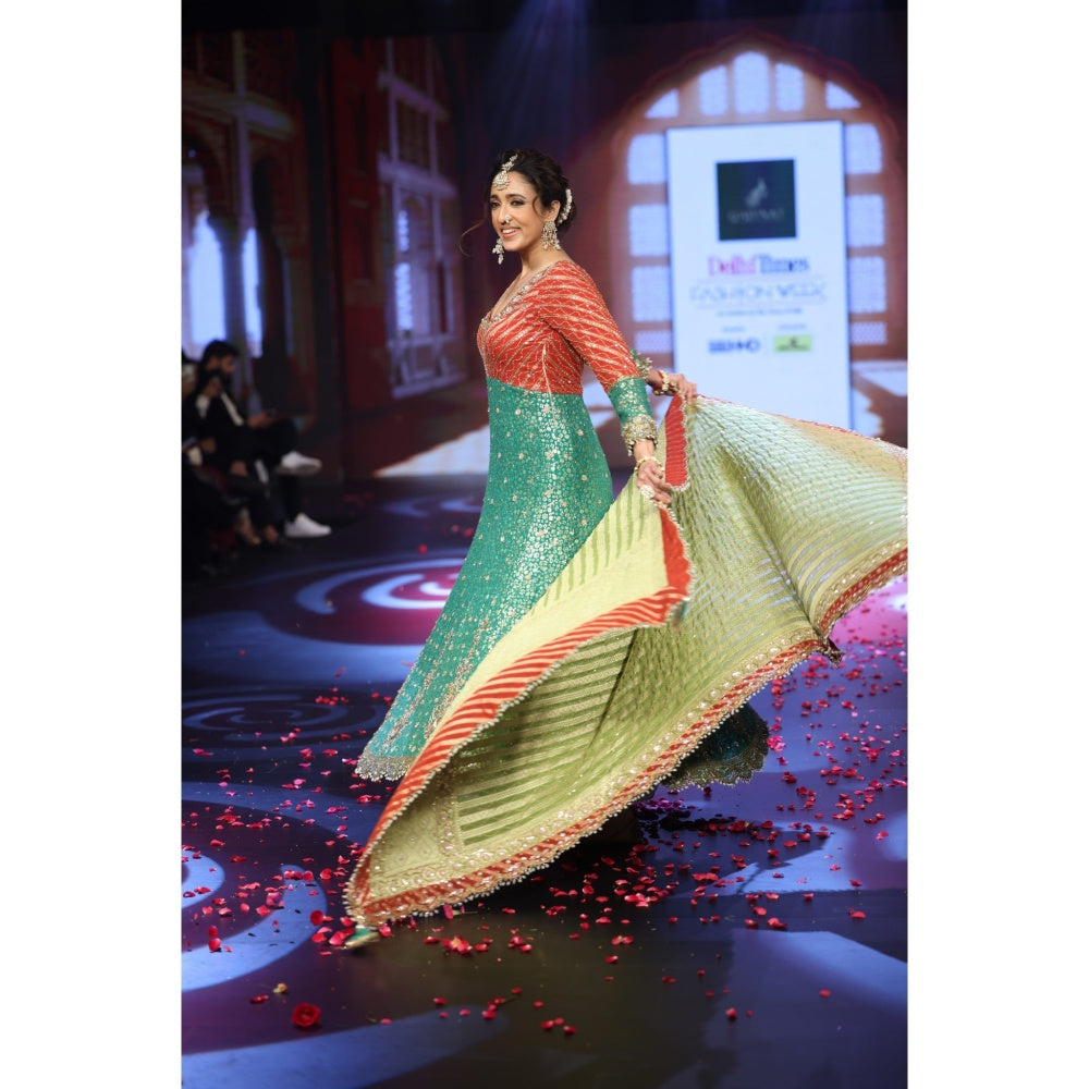 QAIYNAT Ghungroo Multicolour Hand Embroidered Anarkali with Dupatta