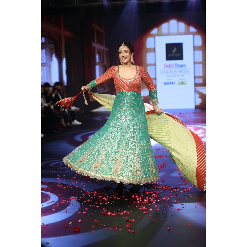 QAIYNAT Ghungroo Multicolour Hand Embroidered Anarkali with Dupatta