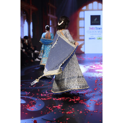 QAIYNAT Ghungroo Grey Mirror Work Hand-Embroidered Anarkali with Dupatta