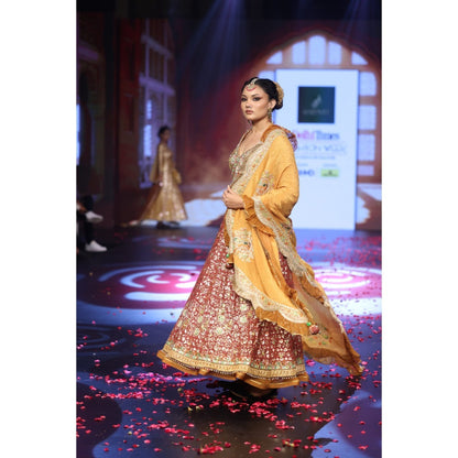 QAIYNAT Ghungroo Rust Mirror Work Hand Embroidered Anarkali with Dupatta