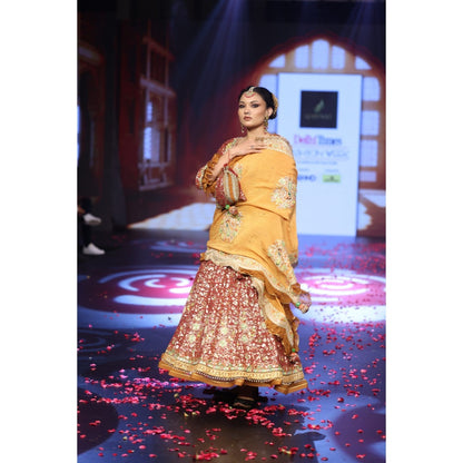 QAIYNAT Ghungroo Rust Mirror Work Hand Embroidered Anarkali with Dupatta