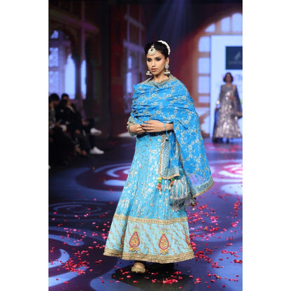 QAIYNAT Ghungroo Blue Hand-Embroidered Zari Aari Silk Anarkali with Dupatta