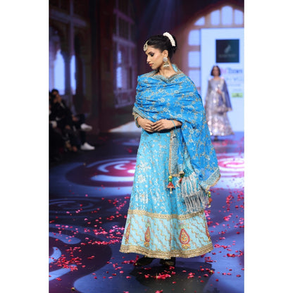 QAIYNAT Ghungroo Blue Hand-Embroidered Zari Aari Silk Anarkali with Dupatta