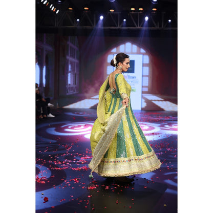 QAIYNAT Ghungroo Green Hand Embroidered Mirror Work Silk Anarkali with Dupatta