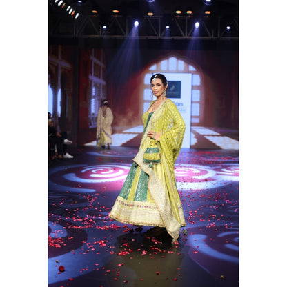QAIYNAT Ghungroo Green Hand Embroidered Mirror Work Silk Anarkali with Dupatta