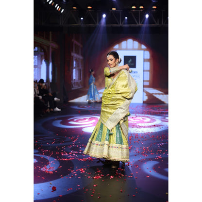 QAIYNAT Ghungroo Green Hand Embroidered Mirror Work Silk Anarkali with Dupatta