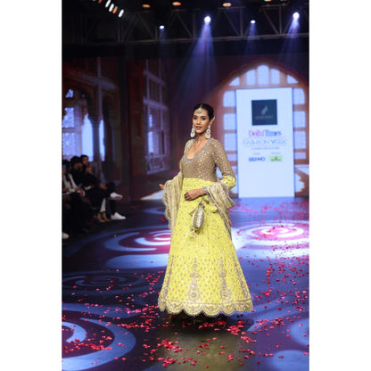 QAIYNAT Ghungroo Yellow Hand-Embroidered Silk Anarkali with Dupatta