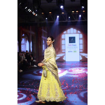 QAIYNAT Ghungroo Yellow Hand-Embroidered Silk Anarkali with Dupatta