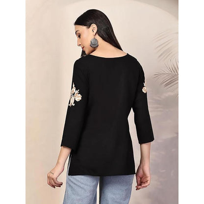 QAZMI Heer Floral Aari Work Viscose Rayon Straight Kurti