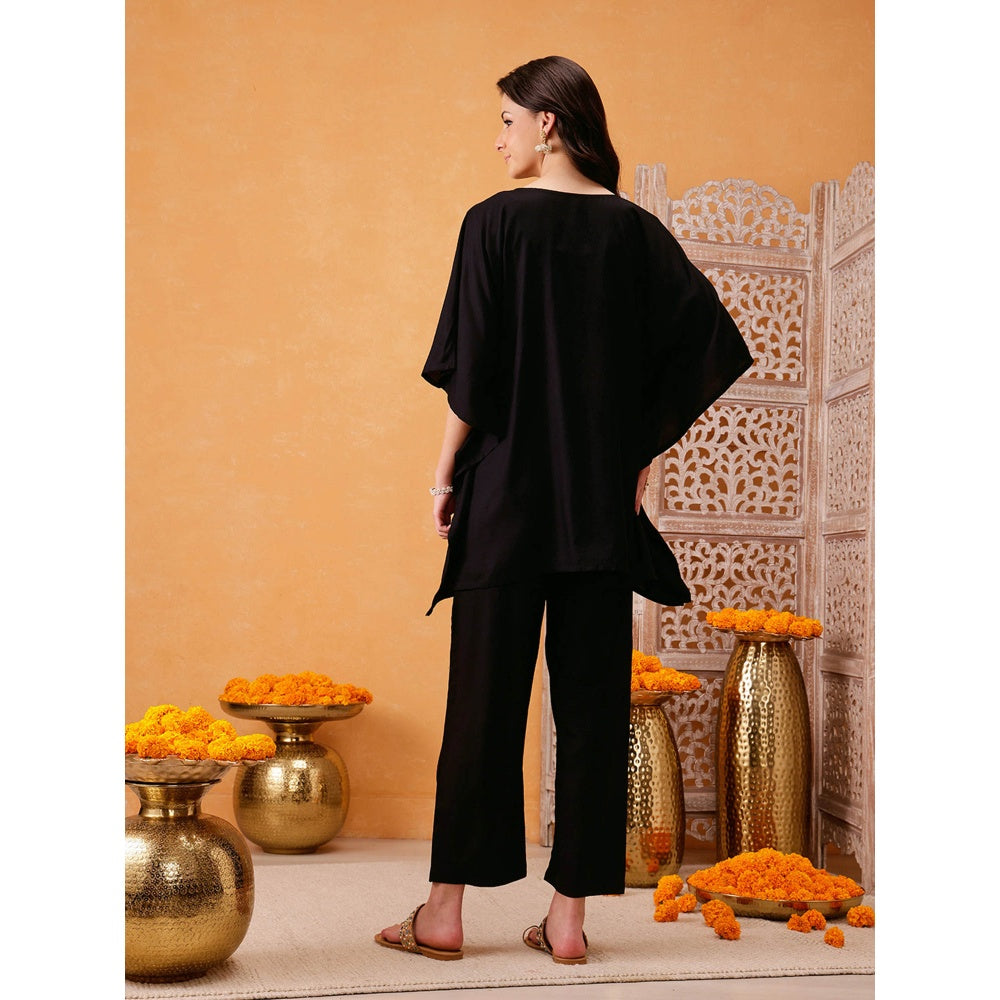 QAZMI Parvin Zari Work Viscose Rayon V-Neck Kaftan With Trouser