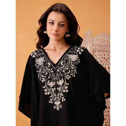 QAZMI Parvin Zari Work Viscose Rayon V-Neck Kaftan With Trouser