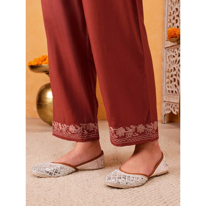 QAZMI Shahira Aari Work Viscose Rayon V-Neck Kaftan CoOrd Set