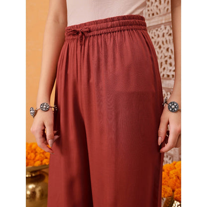QAZMI Shahira Aari Work Viscose Rayon V-Neck Kaftan CoOrd Set