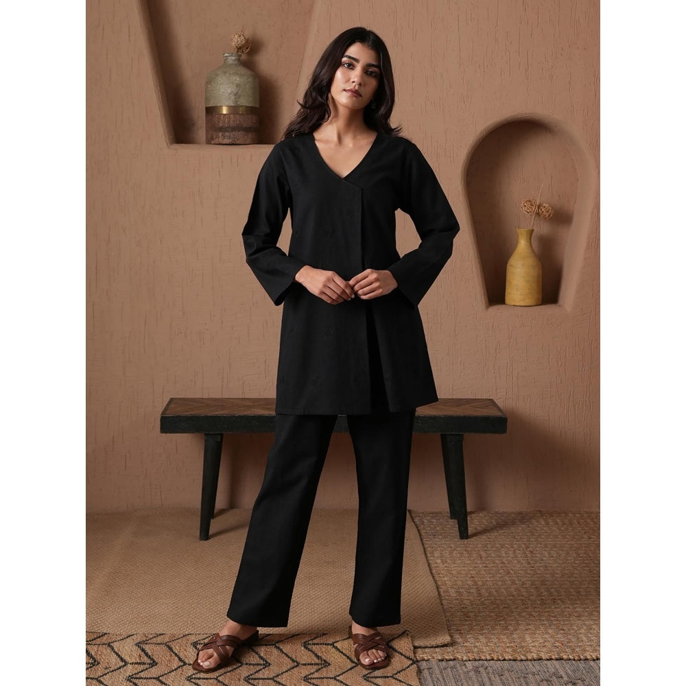 QAZMI Women Embroidered Linen Cotton A-Line Co-Ord Set