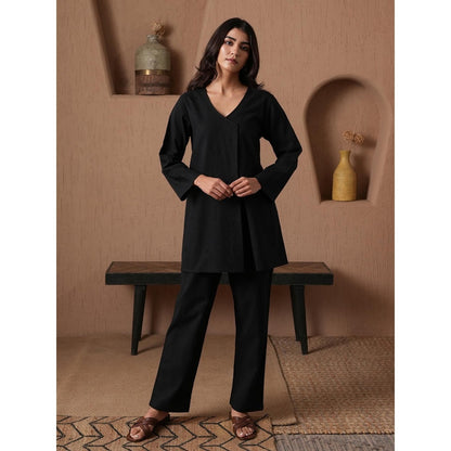 QAZMI Women Embroidered Linen Cotton A-Line Co-Ord Set