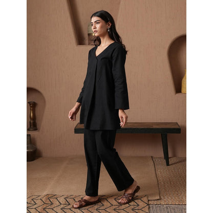 QAZMI Women Embroidered Linen Cotton A-Line Co-Ord Set