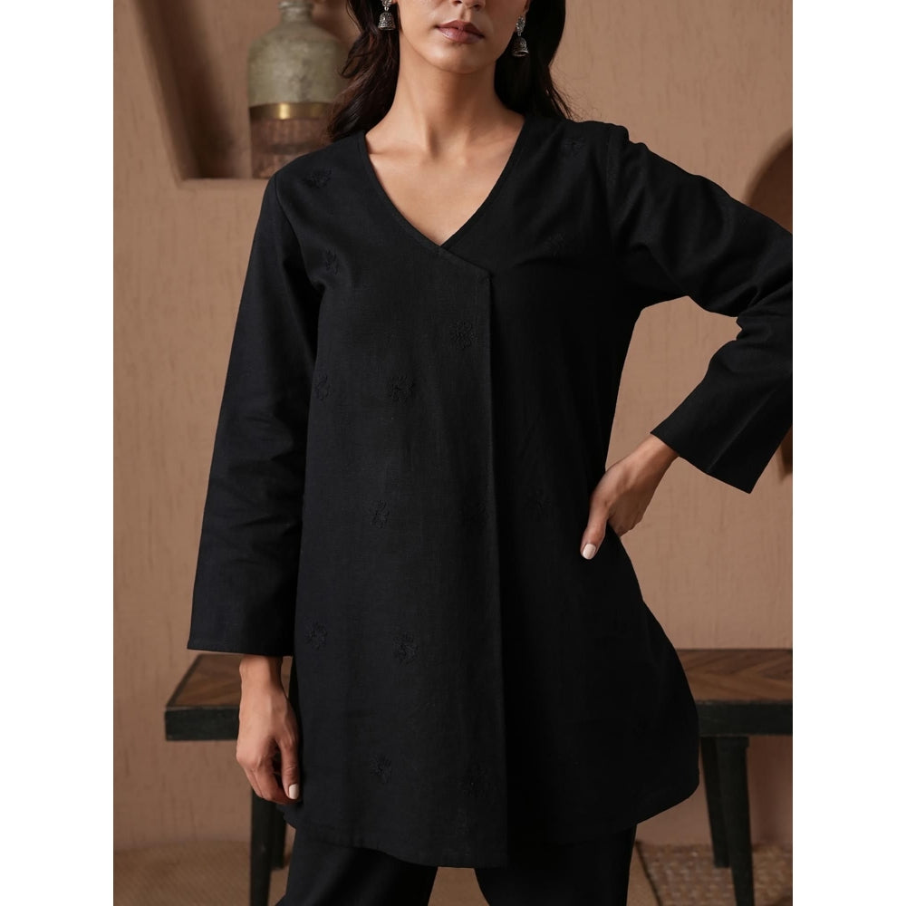 QAZMI Women Embroidered Linen Cotton A-Line Co-Ord Set