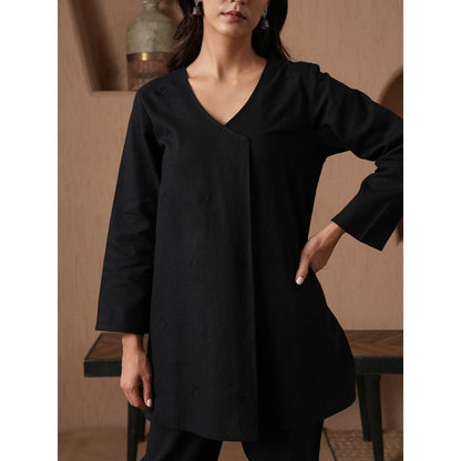 QAZMI Women Embroidered Linen Cotton A-Line Co-Ord Set