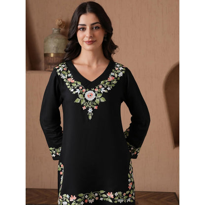 Qazmi Kashmiri Aari Work Viscose Rayon V-Neck Full Sleeves CoOrd Set