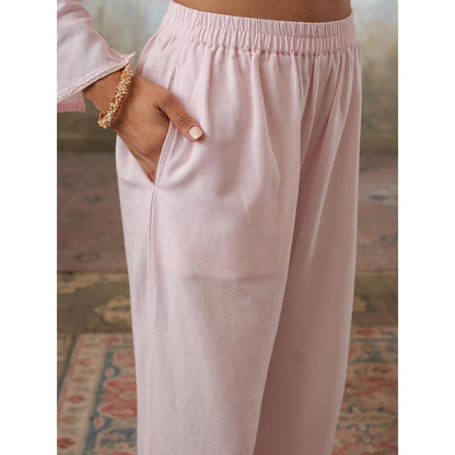 QAZMI Pink Women Mehreen Kashmiri Linen Cotton Co-Ord Set