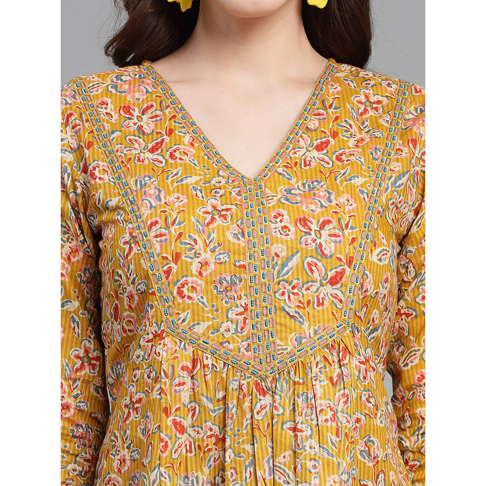 QOMN Tuscany Yellow Floral Printed V-Neck Top